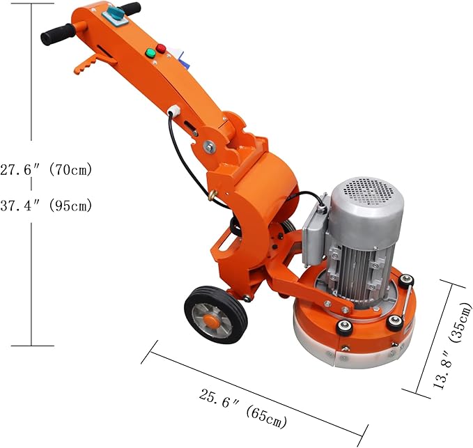 3KW Floor Grinding and Trimming Machine 1440RPM Concrete Floor Polisher with 3 Grinding Discs Foldable Arm Design Dustless Concrete Grinder for Terrazzo/Epoxy 220V 1-Phase