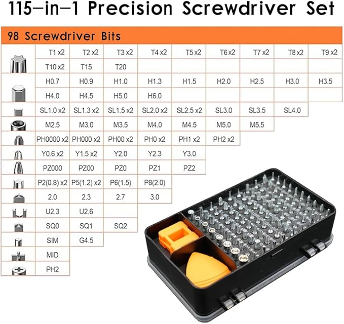 115 in 1 Precision Screwdriver Set, Tool Gifts for Men, Mini Repair Tool Kit with Torx Triwing Bits, Repair for PS5，Computer, Macbook, Laptop, PC, RC