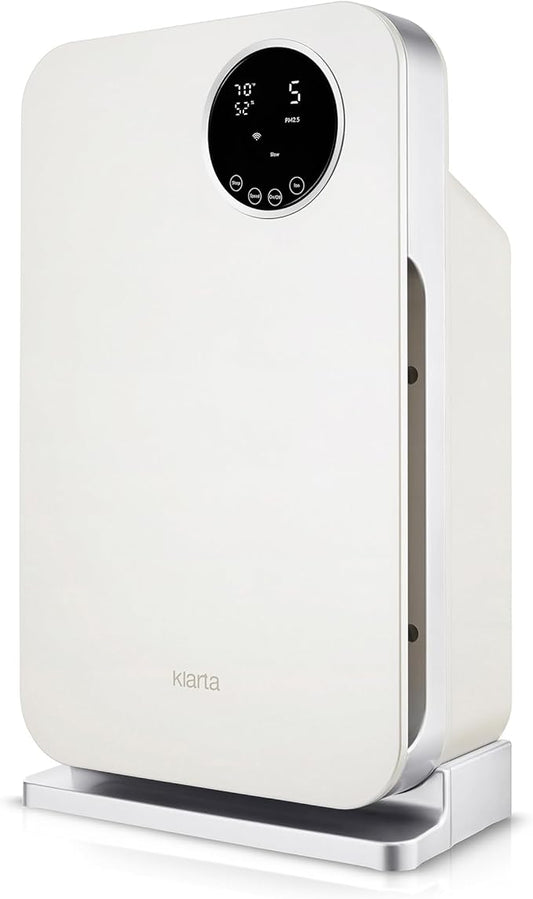 Air Purifier for Home - Smart WiFi App - Ultra Quiet 20 dB - Removes Allergens, Smoke & Odors - 99.97% Particle Filtration - Up to 1200 ft - Klarta Forste White