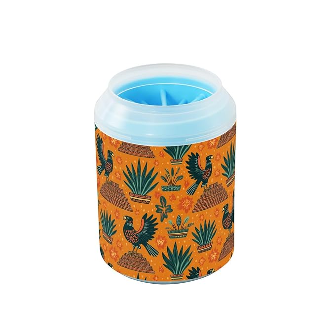 Dog Paw Cleaner Cups for Dogs Pet Foot Washer Paw Scrubber for Small Medium Large Dogs Cats Cleaning Cup Orange Birds Pyramids Plants