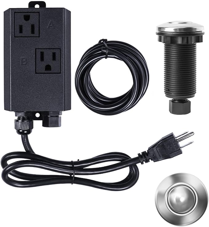 Garbage Disposal Air Switch Kit Dual Outlet Sink Top Waste Disposal Long Stainless Steel Polished On/Off Air Button Food and Waste Disposals Part by Etoolcity