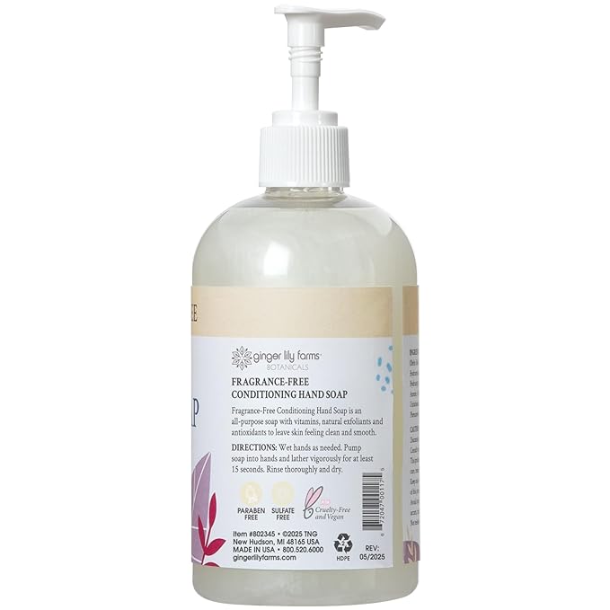 Ginger Lily Farms Botanicals All-Purpose Liquid Hand Soap, 100% Vegan & Cruelty-Free, Fragrance-Free, 12 fl oz (Pack of 6)