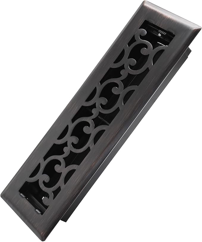 2x10 Inches Heavy Duty Walkable Floor Register - Easy Adjust Air Supply Lever Decorative Floor Vent Covers - Savannah Design Vent Covers for Home - Oil Rubbed Bronze