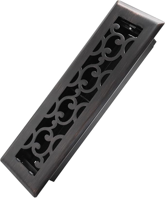 2x10 Inches Heavy Duty Walkable Floor Register - Easy Adjust Air Supply Lever Decorative Floor Vent Covers - Savannah Design Vent Covers for Home - Oil Rubbed Bronze