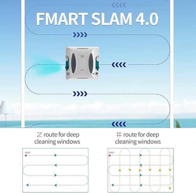FMART W6 Window Cleaner Robot Double-Sided Spray Water, 3800Pa Strong Suction Smart Window Cleaning Robot, APP&Remote Control Robot Suitable for Outdoor/Indoor High Rise Windows