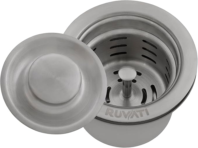 Ruvati Deep Basket Strainer Drain for Kitchen Sinks All Metal with Stopper 3-1/2 inch - Stainless Steel - RVA1027ST