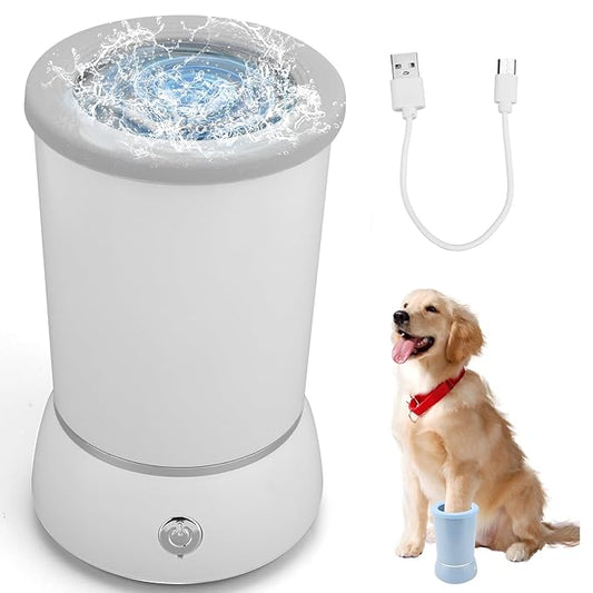 Automatic Dog Cleaner Washer and Massager, Electric Pet Foot Paws Washer for Dogs Cats, USB Portable Dog Feet Cleaner Cup for Small to Medium Dogs, Pet Grooming Supplies(White)