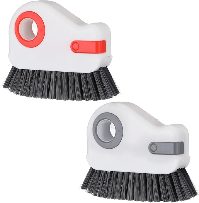 2 PCS Groove Cleaning Brush 2 in 1 Window Track Cleaning Tool Crevice Cleanings Brush Multifunction Hard Bristle with Hidden Scraper Grout Cleaner Grip Brushes for Slid Door Track Window Sill
