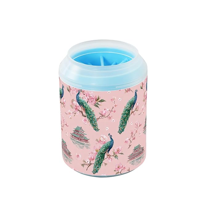 Dog Paw Cleaner Cups for Dogs Pet Foot Washer Paw Scrubber for Medium Small Large Dogs Cats Cleaning Cup Pink Peacocks Cherry Blossoms
