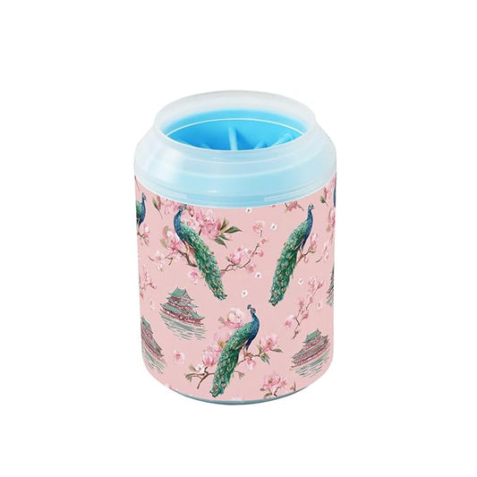Dog Paw Cleaner Cups for Dogs Pet Foot Washer Paw Scrubber for Medium Small Large Dogs Cats Cleaning Cup Pink Peacocks Cherry Blossoms