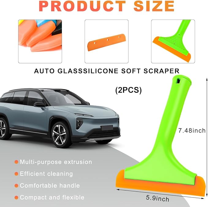 2PCS Small Silicone Window Squeegee, 5.9 Inch Car Windshield Water Blade Squeegee with Non-Slip Handle, All-Purpose Cleaning Squeegee for Car Windshield, Window, Mirror (Light Green)