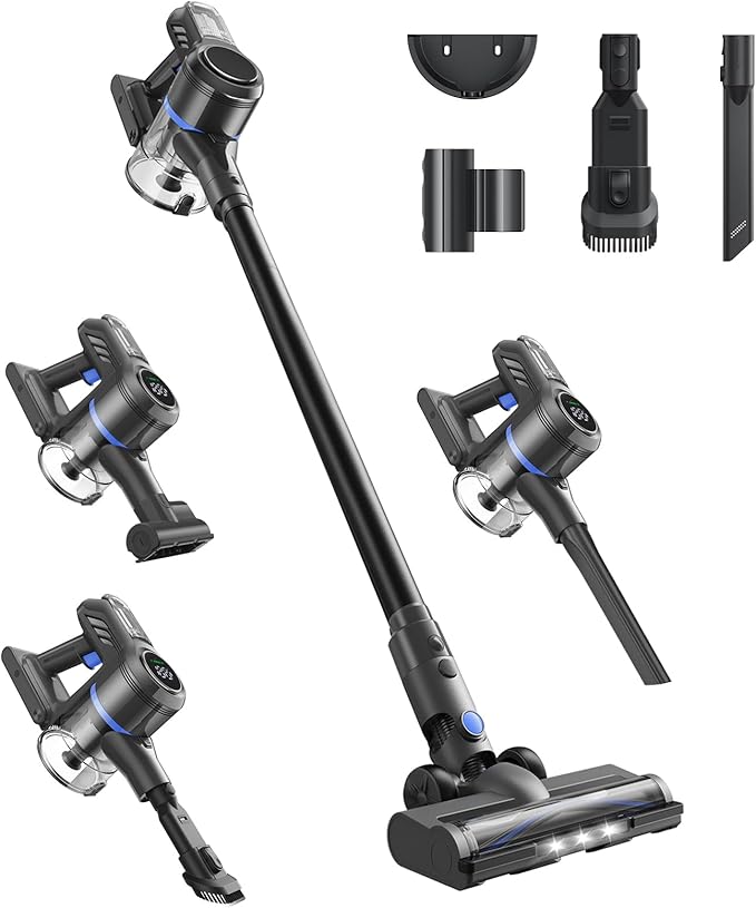 DREAME J30-W Cordless Vacuum Cleaner with LED Headlights, 450W Powerful Suction, 60Min Runtimes, Detachable Battery, One-Touch Emptying, Stick Vacuum Cleaner for Pet Hair, Carpet & Hard Floor