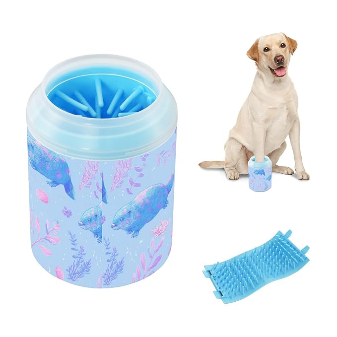 Dog Paw Cleaner Cups for Dogs Pet Foot Washer Paw Scrubber for Small Medium Large Dogs Cats Cleaning Cup Blue Platypus Pink Plants