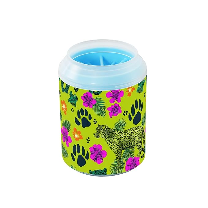 Dog Paw Cleaner Cups for Dogs Pet Foot Washer Paw Scrubber for Small Medium Large Dogs Cats Cleaning Cup Green Leopards Flowers