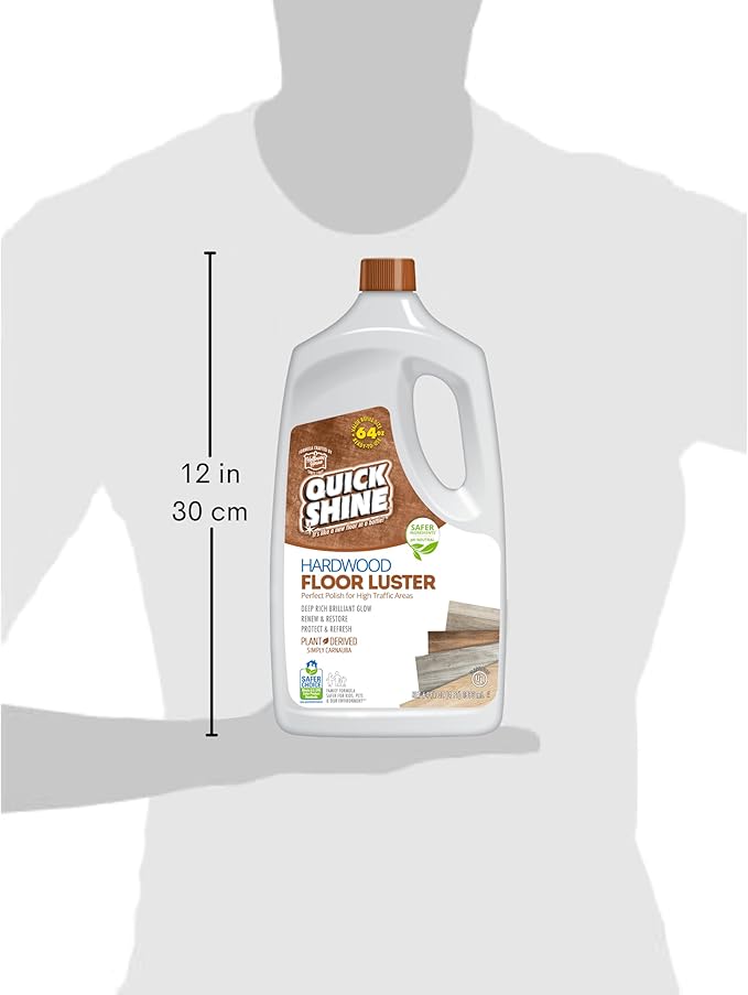Quick Shine Hardwood Floor Luster-Polish 64oz-4pk | Plant-Derived w/Carnauba | Safer Choice, No PFAS, pH Neutral | Ready to Use Formula w/Anti-Slip Technology | Simply Squirt & Spread | Made in USA