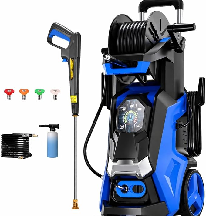 Pressure Washer Power Washers with Touch Screen, 5000PSIIMAX, High Pressure Cleaning Machine with 4 Quick Connect Nozzles and Foam Cannon for Cars Driveways Patios Fences, Blue