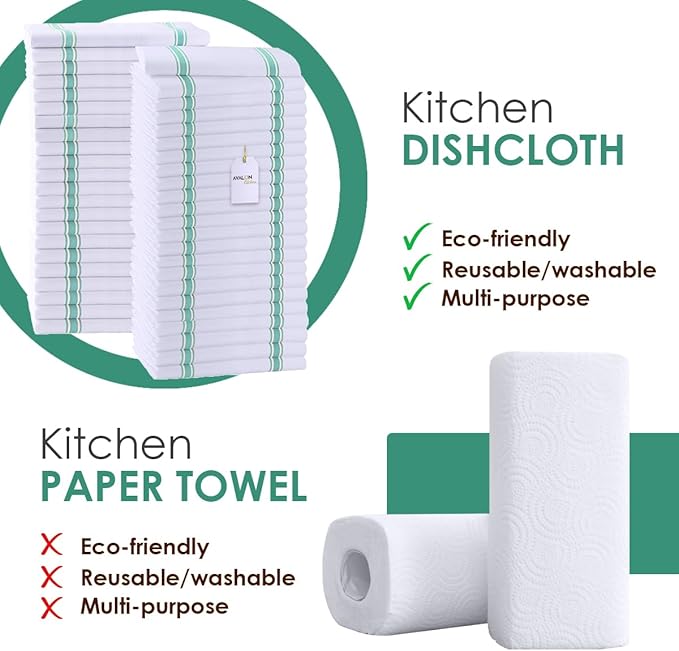 Dish Towels Set (Value Pack of 45) Size 15x25 Inch, 100% Cotton Soft & Absorbent Kitchen Towels, Tea Towels, Reusable Cleaning Cloths for Household Cleaning (Green)