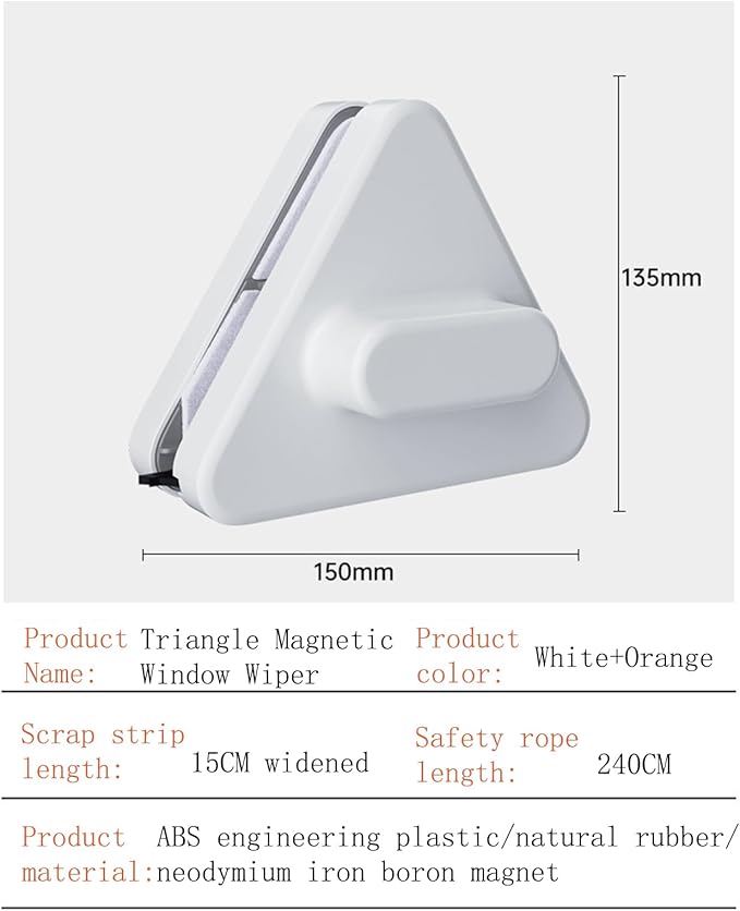 Windshield Magnetic Car Window Cleaner,Magnetic Windshield Cleaner Tool, Double-Sided Window Cleaner Glass Wiper, Triangle Shape, White(Glass 3-10mm)