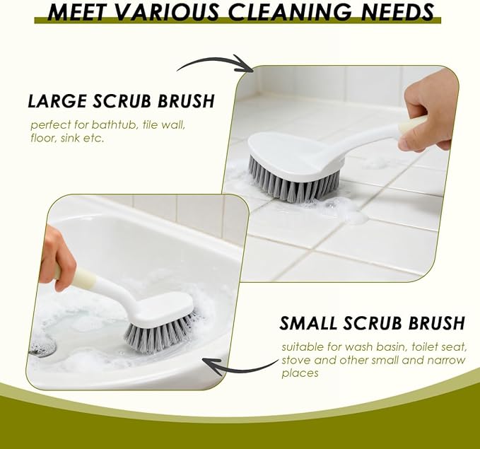 3 Pack Scrub Brush with Long Handle, Stiff Bristles Grout Cleaner Brush, Shower Brushes for Cleaning Bathtub, Bathroom, Shower, Tile, Carpet, Kitchen, Sink (Green)