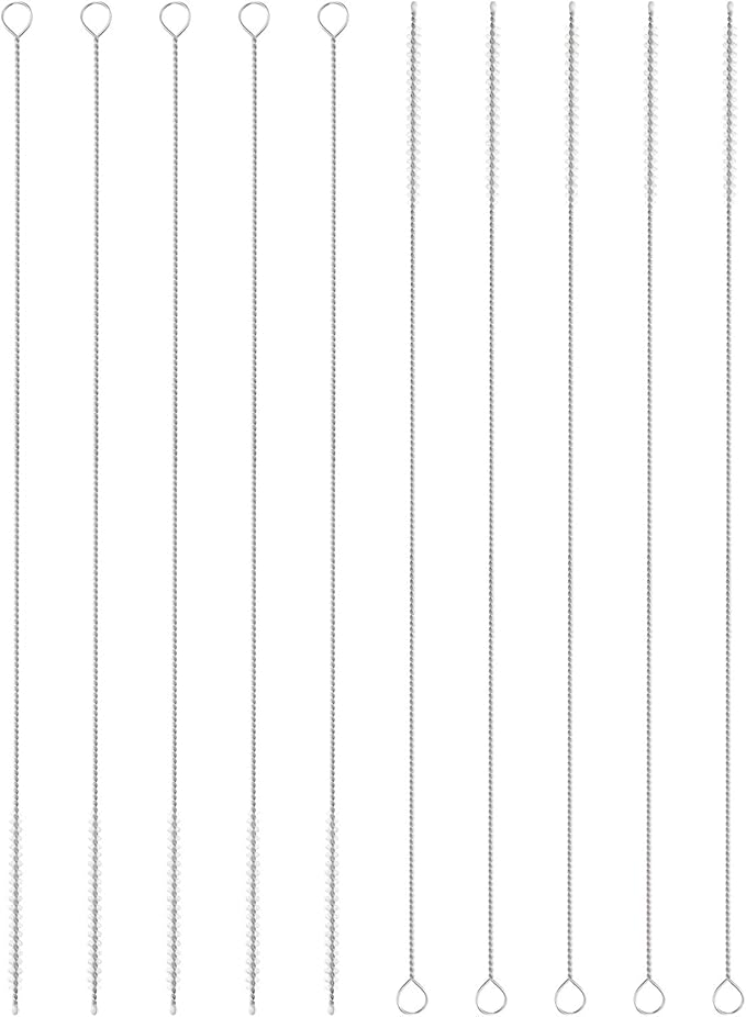 HARFINGTON Straw Cleaner Brush Set, 12 Inch Length 304 Stainless Steel and Nylon Bristles for Water Bottle Silicone Straw Sippy Cup Pipes, White (4mm OD, 10-Piece-Set)