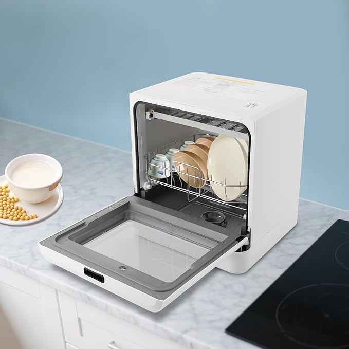 Portable Mini Dishwasher, Countertop Household Dishwasher with 4 Washing Modes & Hot Air Drying, 161.6°F Sterilization for 4-6 Persons Kitchen Apartment