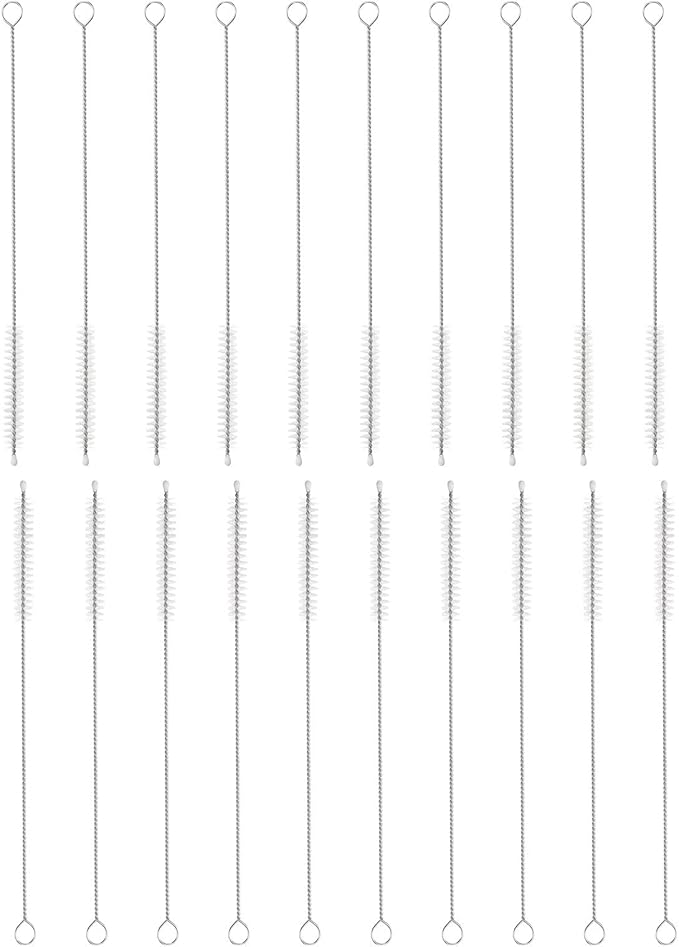 HARFINGTON Straw Cleaner Brush Set, 8 Inch Length 304 Stainless Steel and Nylon Bristles for Water Bottle Silicone Straw Sippy Cup Pipes, White (8mm OD, 20-Piece-Set)