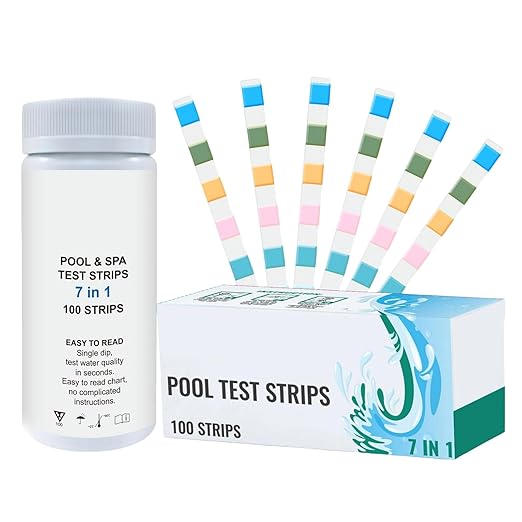 Swimming Pool Test Strips, 100 Piece Pool Tester Strips for Water, Accurate Water Quality Tester, for Maintenance, Homeowners, Swimmers, Hot Tub, Spa, Aquarium, Pond