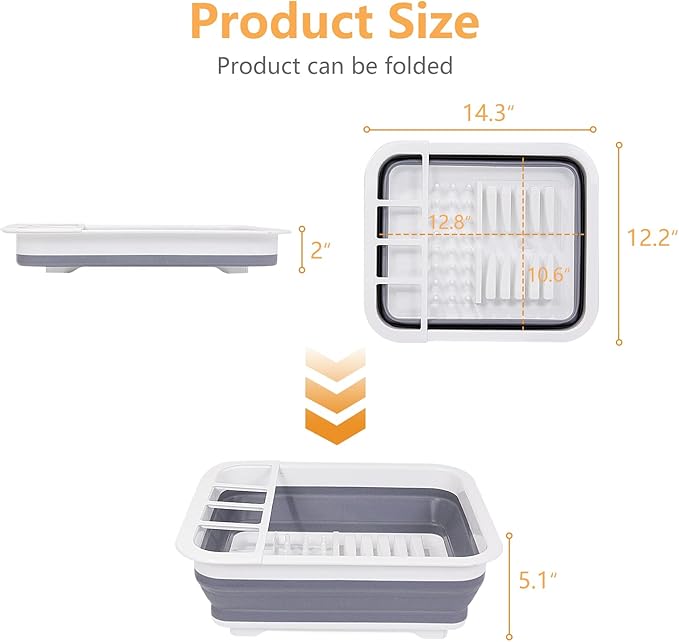 Collapsible Dish Drainer with Drain Plug & Swivel Spout - Space-Saving, Portable Dish Rack for Kitchens, RVs, Campers & Travel Trailers