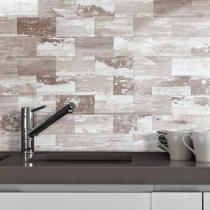 AULIGET 100 Piece Peel and Stick Backsplash PVC Tile, 3 Inch x 6 Inch Brown Birch Stick on Wall Tiles for Backsplash Kitchen, Bathroom, Laundry Room, Camper, Fireplace