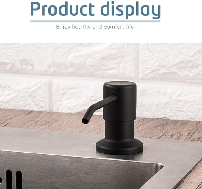 Soap Dispenser for Kitchen Sink (Matte Black), Built in Design Sink Soap Dispenser, Refill from The Top,Stainless Steel Kitchen Soap Pump with 10 fl.oz Bottle (300ml)