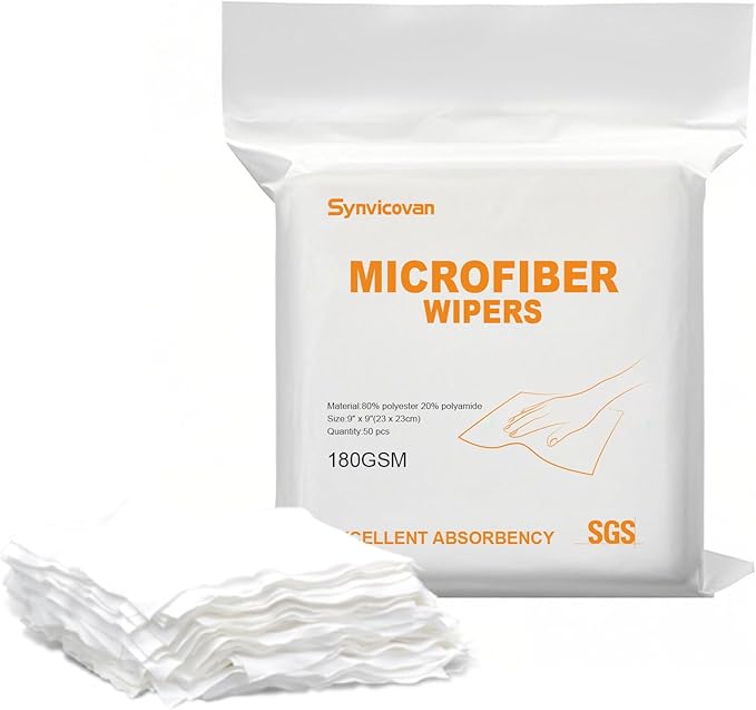 Microfiber Wipes 9"x9"(50 Pcs,Class 100, 180GSM) Superfine Lint Free Cloths Cleaning and Drying Cloths Reusable Ultra Absorbent for All Surface Types