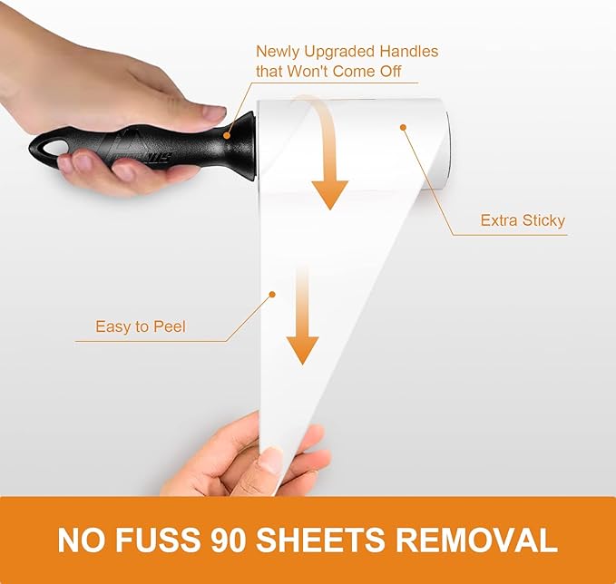Cusbus Lint Rollers for Pet Hair - Extra Sticky, [450 Sheets/5 Refills] Lint Roller with 2 Upgraded Handles, Portable Lint Remover Brush for Dog & Cat Hair