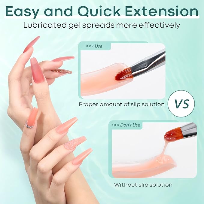 Modelones Slip Solution for Poly Gel, Anti-Stick Gel Nail Extension Complete Kit with Nail Forms Tips Clips Art Tool DIY at Home