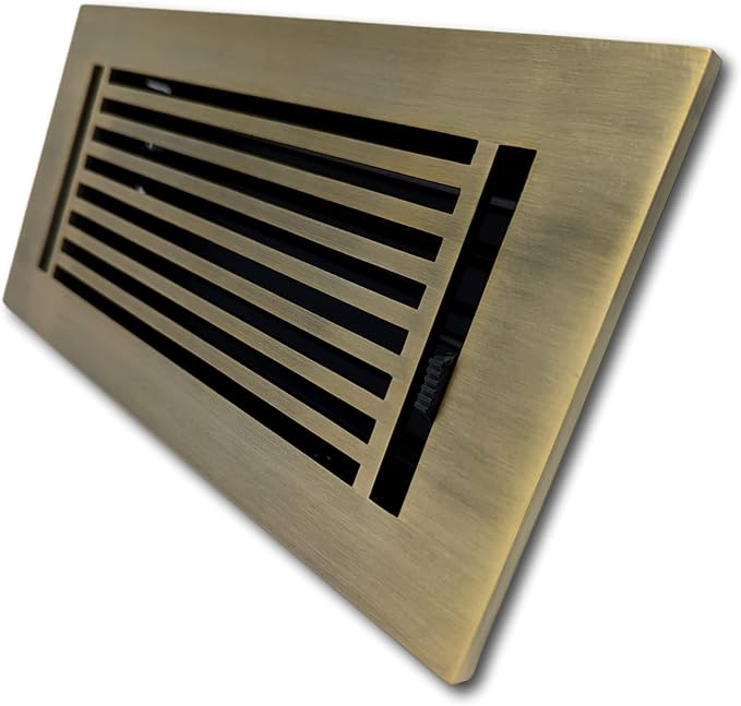 Madelyn Carter 4 x 10 Cast Aluminum Linear Vent Cover with Damper - Antique Brass (Overall: 5.25 x 11.5) | Floor Register - Wall Register
