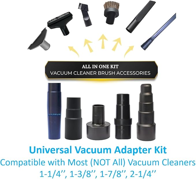 Universal Vacuum Attachments & Brushes Kit - Hardwood Floor Vacuum Brush Head Attachment & Shop-vacs Accessories - Universal Vacuum Hose Adapter Kit & Dryer vent Flexible Crevice Attachment