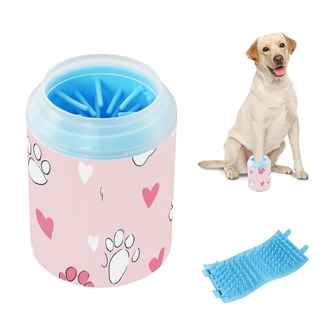 Dog Paw Cleaner Cups for Dogs Pet Foot Washer Paw Scrubber for Medium Small Dogs Cats Cleaning Cup Cute Paw Print and Heart