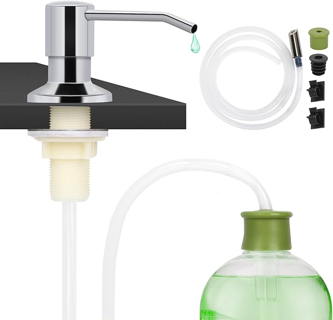 Dish Soap Dispenser for Kitchen Sink Built in Soap Dispenser Pump with 47" Extension Tube Kit Chrome Plated
