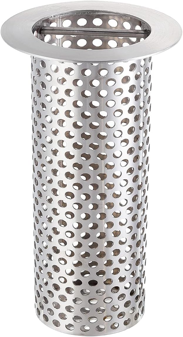 3" Commercial Floor Drain Strainer, 6'' High, Thick Perforated 316 Stainless Steel and Finely Polished Drain Basket for Restaurant/Factory/Kitchen