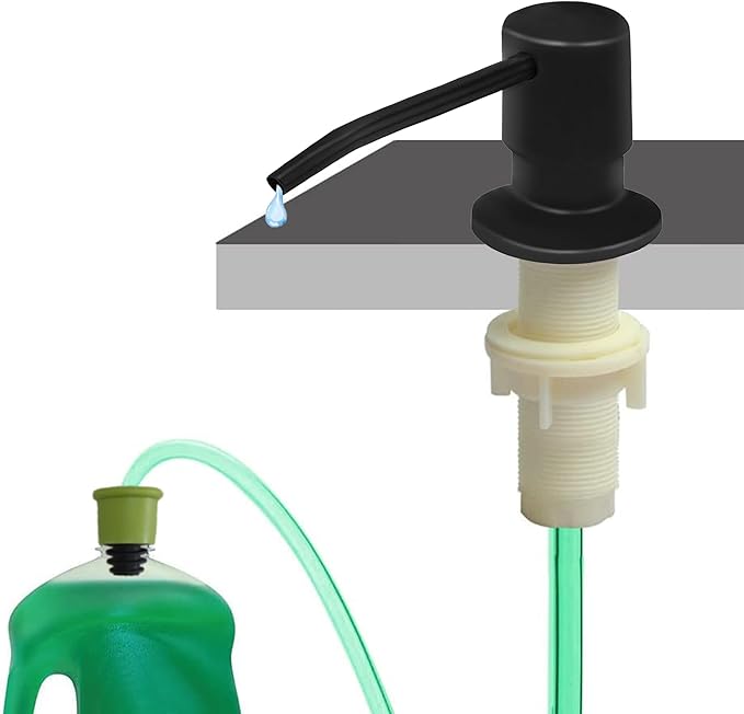 Soap Dispenser for Kitchen Sink (Matte Black),Built in Design Sink Soap Dispenser, Refill from The Top, Stainless Steel Kitchen Soap Pump with 48.8 InchTube Kit