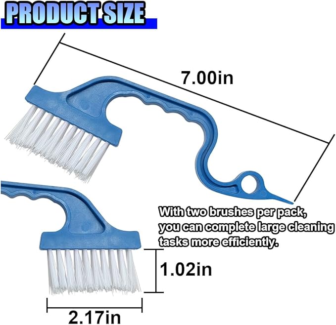 2PCS Car Crevice Cleaning Brush, Window Cleaner Tool, Plastic Detailing Brush with Ergonomic Handle, Hard Bristle Window Track Cleaner, Car Cleaning Tools for Home, Bathroom (Blue)