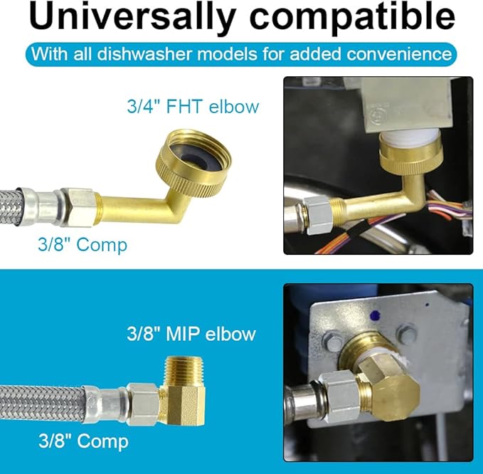 Universal Dishwasher Installation Kit,12 Ft Stainless Steel Dishwasher Hose,Burst Proof Water Supply Line with 3/8" Compression Connections