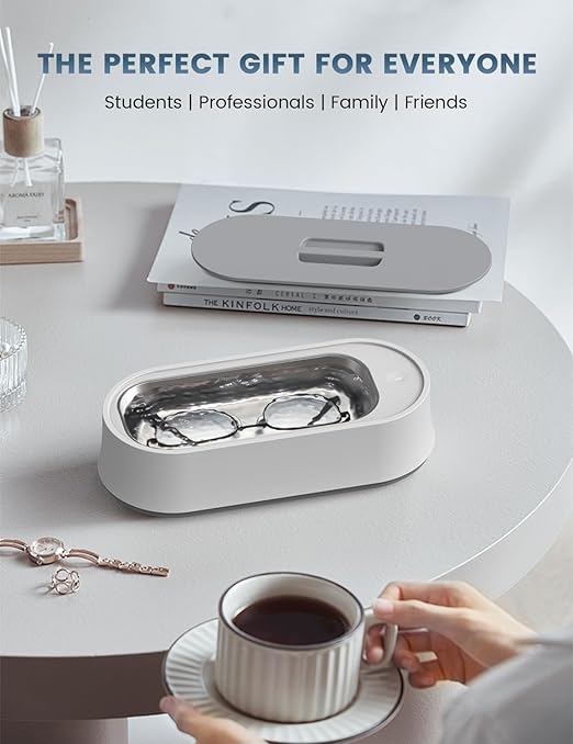 Ultrasonic Jewelry Cleaner, Professional 45KHz Ultrasonic Cleaner Machine for Jewelry, Rings, Glasses, Retainers, Watch Strap, Dentures, Mouthguard, Razors, 14.88 oz 304 Stainless Steel (White)
