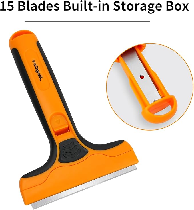 Wide Razor Blade Scraper Tool – 4" Scraper Tool with 15 Extra Replacement SK5 Blades,Glass Cleaner for Stove Tops, Windows, Paint Removal and Adhesive Residues