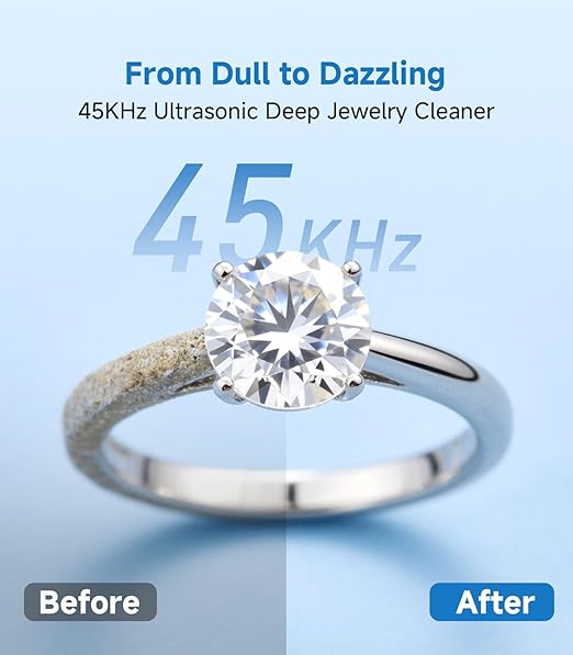 Ultrasonic Jewelry Cleaner Machine, 45KHz Retainer Cleaner Ultrasonic Professional for Aligner, Mouthguard, Ring, Earrings Sterling Silver Deep Cleaner with 4 Modes, Low Noise, 304Stainless Steel Tank
