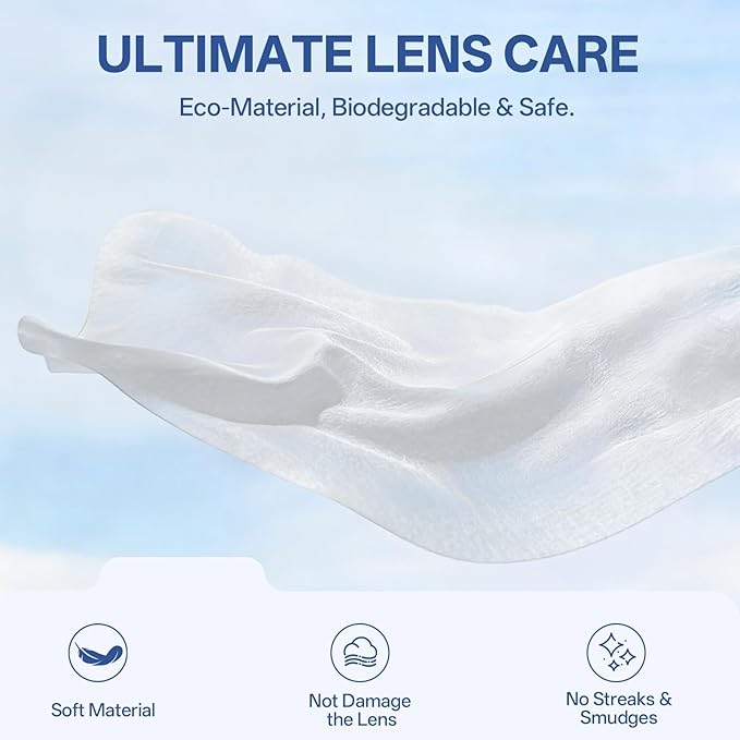 [200 Count] Lens Wipes for Eyeglass - Cleaner Wipes for Glasses, Camera Lens & All Screens - Pre-moistened Individually Wrapped Sracth-Free,Streak-Free