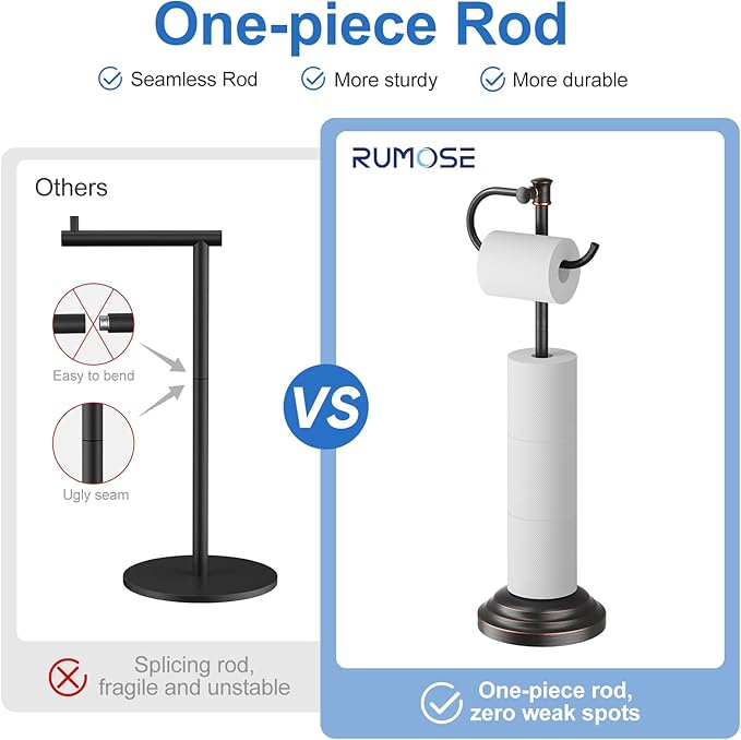RUMOSE Toilet Paper Holder Stand for Floor, Oil Rubbed Bronze Bathroom Free Standing Toilet Tissue Roll Holder with Storage, Adjustable 17-25 Inch, SUS304 Stainless Steel