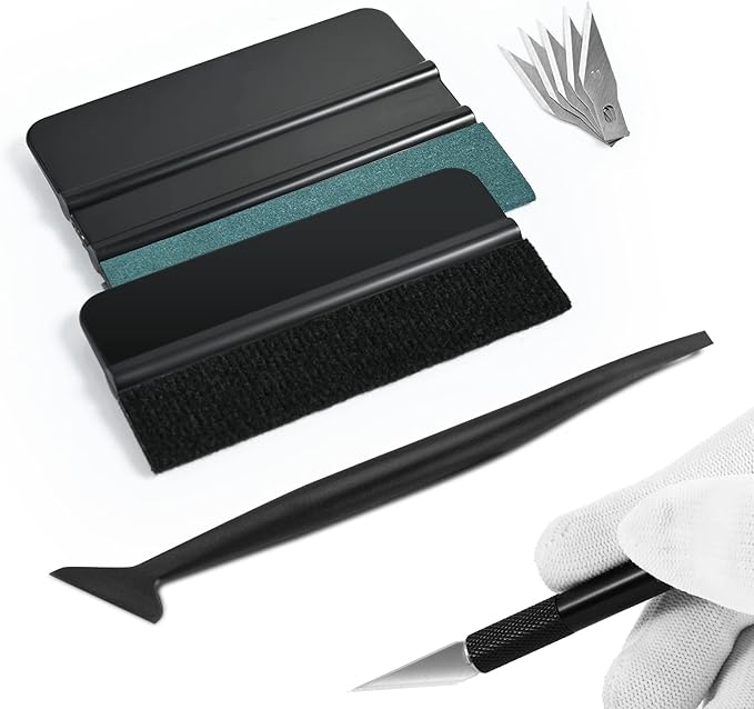 NEWISHTOOL Car Window Tint Installation Kit - Vinyl Wrap Tools With Felt Squeegee, Micro Squeegee, Razor Blade Knife