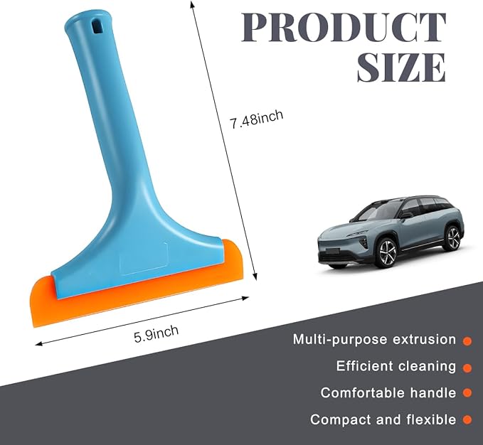 Small Silicone Window Squeegee, Car Windshield Silicone Squeegee, Auto Windshield Water Blade Scraper with 5.9 Inch Blade and Non-Slip Handle for Window, Mirror, Glass Door (Blue)
