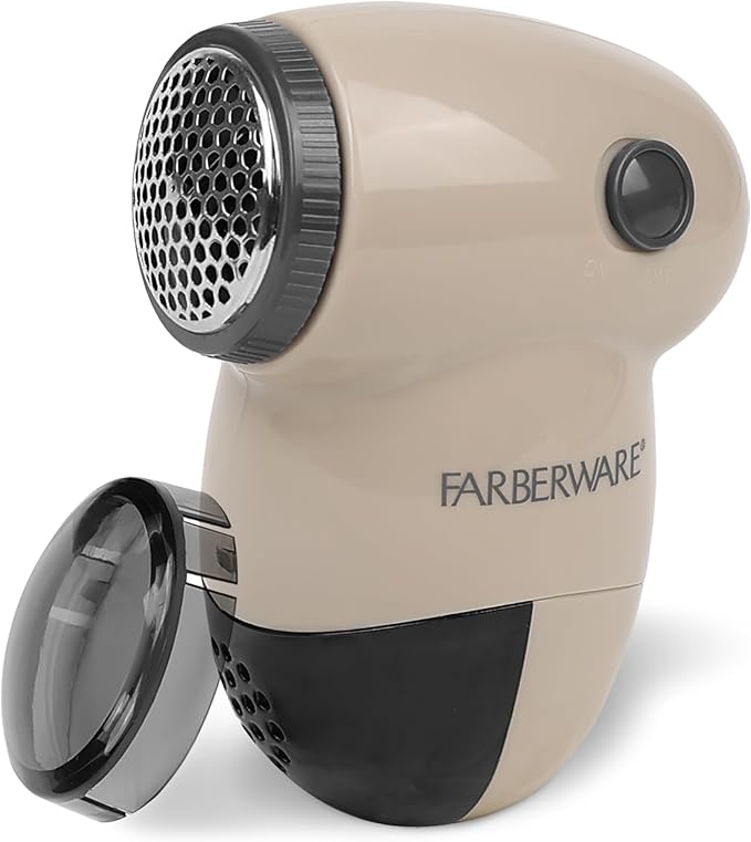 Farberware Lint Remover Fabric Shaver – Battery Operated Lint Shaver with Triple Blades for Clothes, Sweater Shaver to Remove Fuzz, Lint Balls, Pilling for Clothing, Couch, Furniture (Beige, Small)