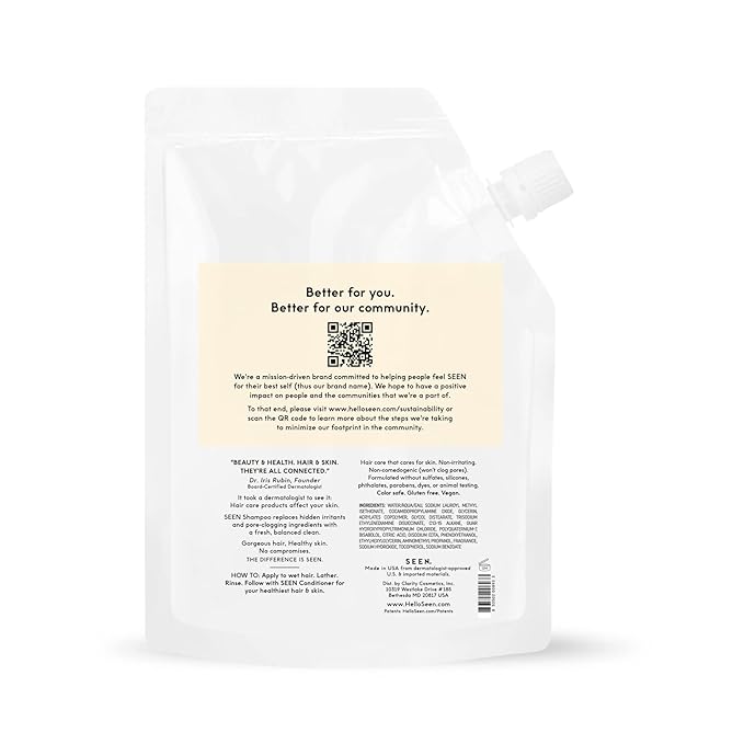 SEEN Shampoo Eco-Refill, Secented - Non-Comedogenic Hair Shampoo- Dermatologist-Developed - Safe for Sensitive, Eczema & Acne Prone Skin